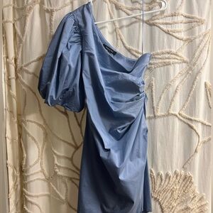 The CUTEST One Shoulder Puff Blue Dress